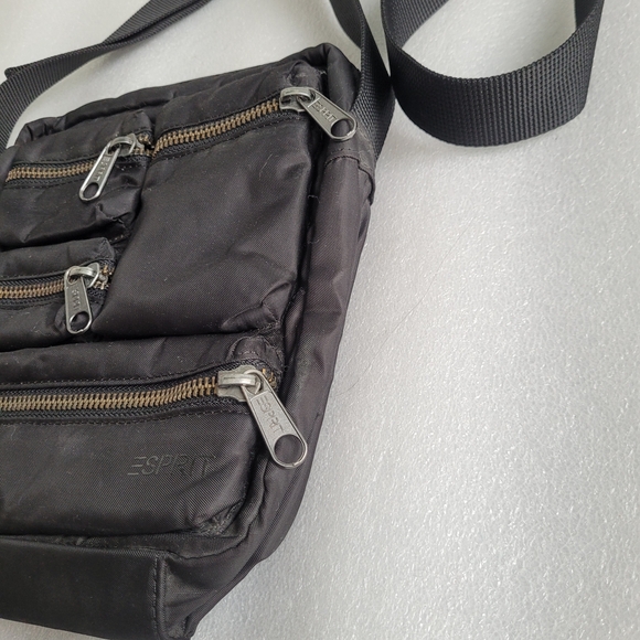 Y2K Esprit Nylon Crossbody Utility Bag Techwear Multi Zipper Pocket Black - Picture 5 of 14